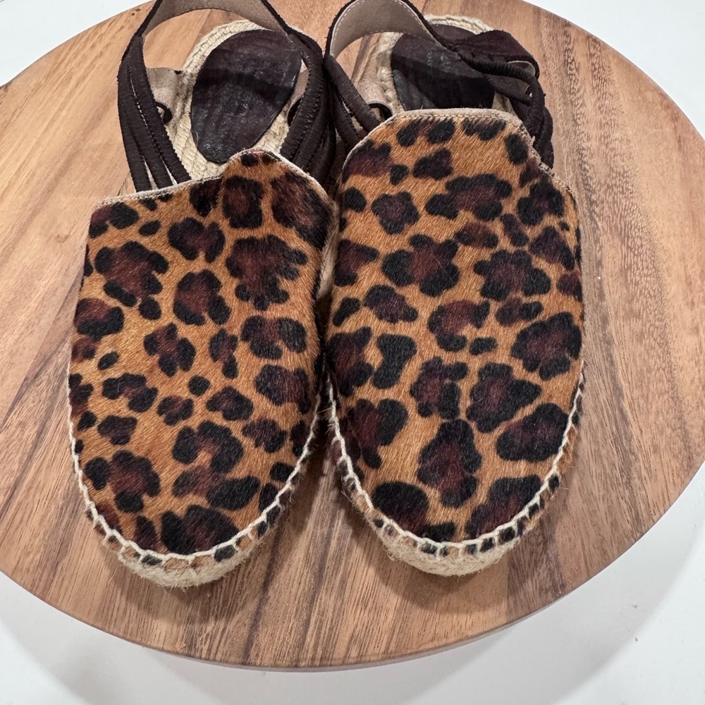 Picon Calf-Hair Leopard Print Espadrille Sandals Women's Size 6 1/2